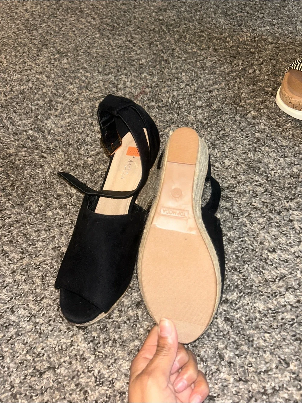 TOP Moda Black Espadrille Wedge Sandals with Ankle Strap